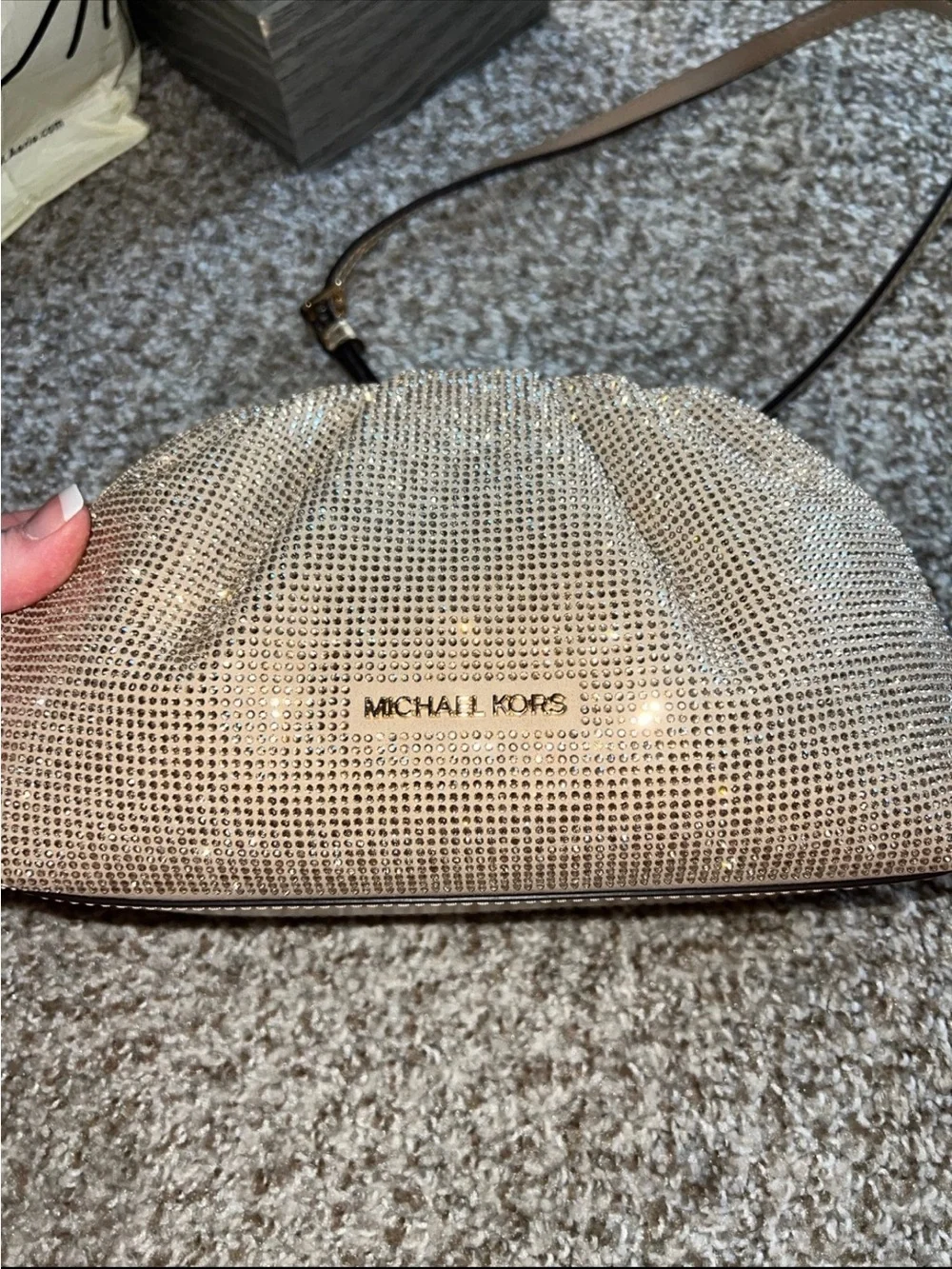 Michael Kors Champagne Crystal Shoulder Bag with Gold Chain